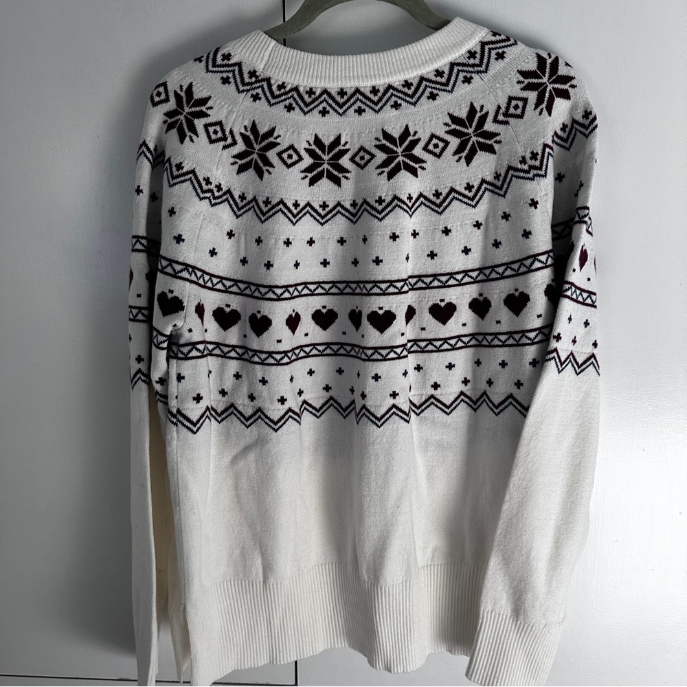 Beach Riot White Red and Navy Fair Isle Crew Neck Sweater